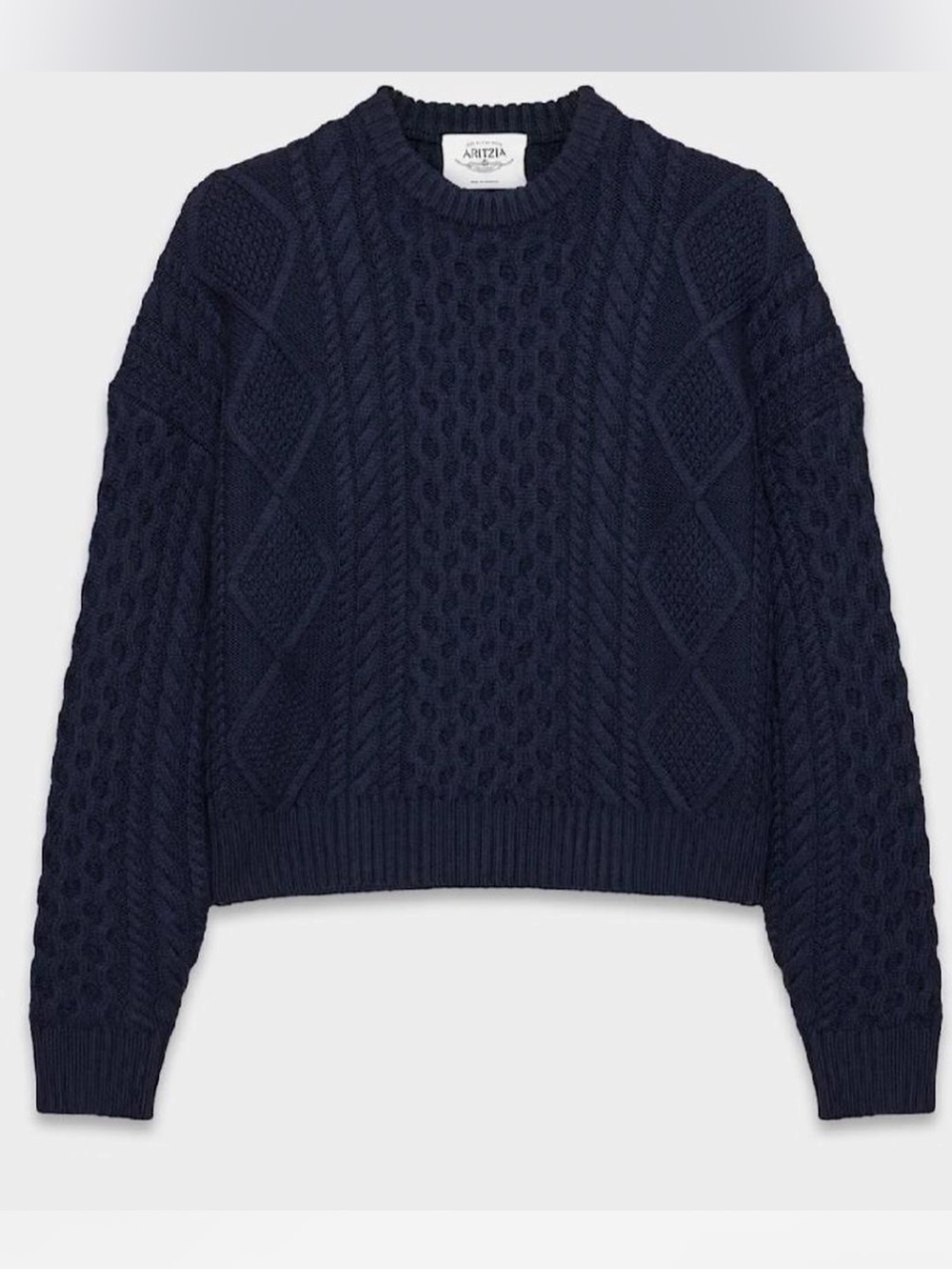 Aritzia Navy Cable Knit Crew Sweater